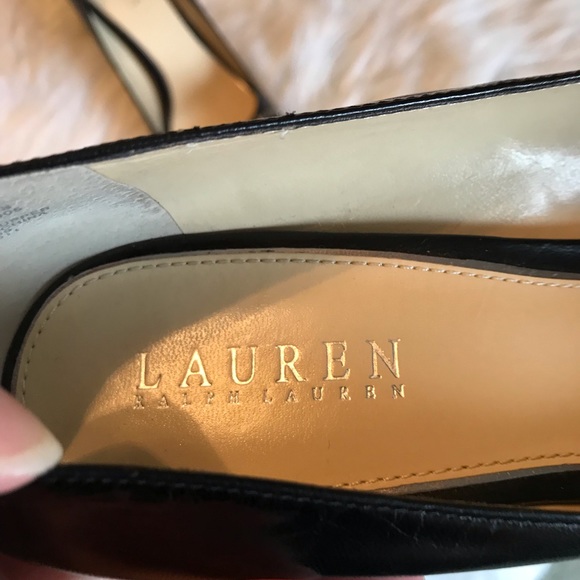 Lauren Ralph Lauren black open toe leather heels 9 - Picture 4 of 16